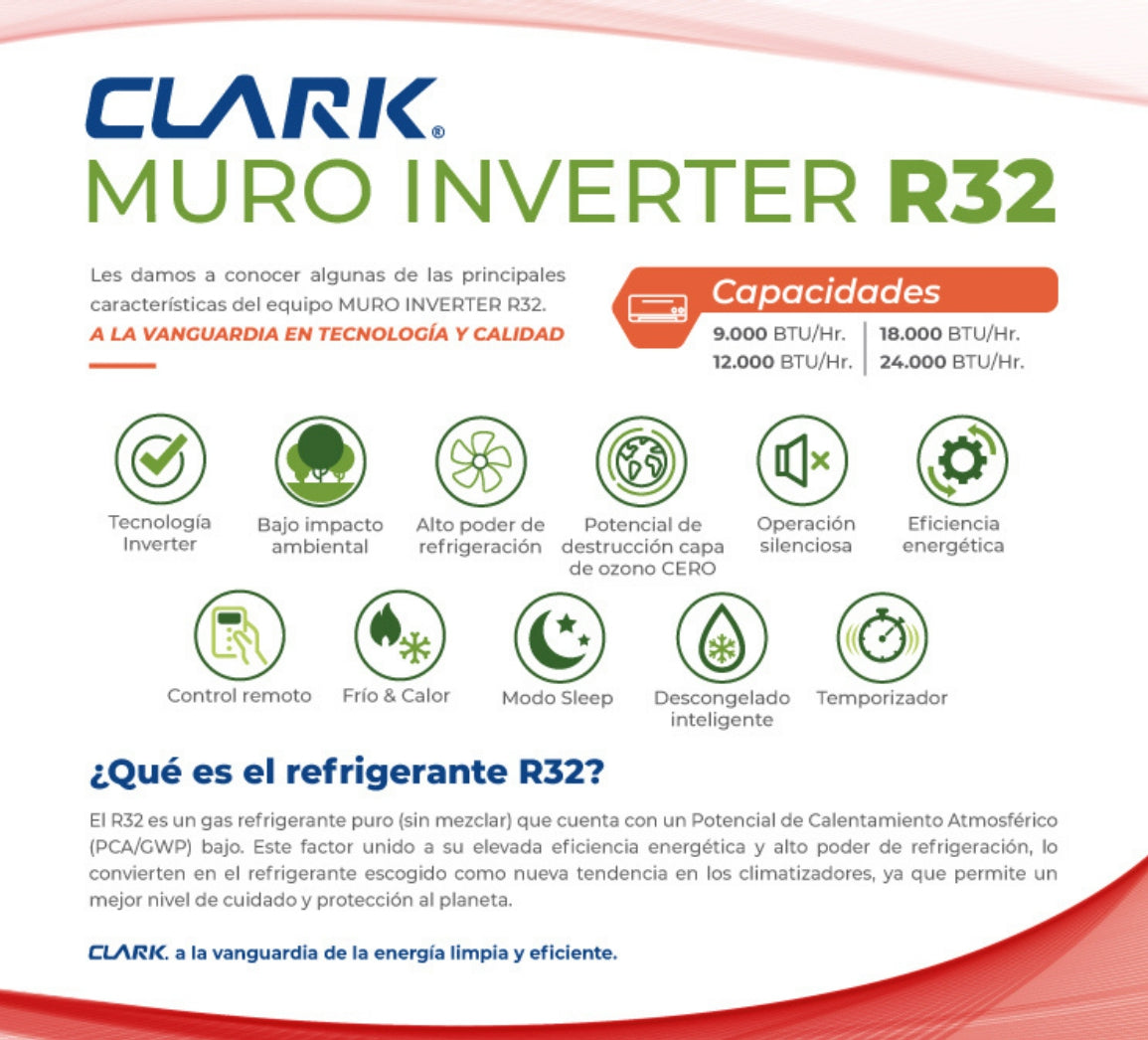 Aire Acondicionado Split Clark Frío Calor - 18.000 BTU Inverter WiFi Refrigerante R32 - NUEVO